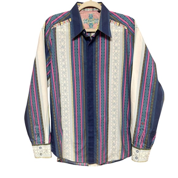 Robert Graham Other - Robert Graham Mens L Blue Pink Striped Western Rodeo Button Down Cotton Silk